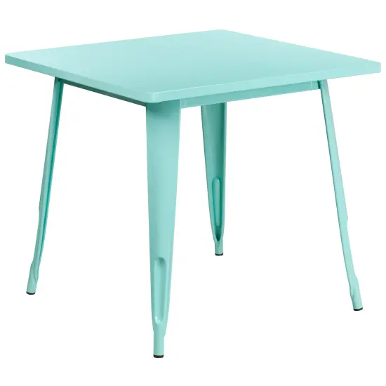 Merrick Lane Nash 31.5" Square Metal Table for Indoor and Outdoor Use Mint Green {2}