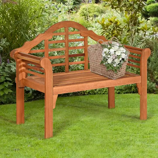 Costway 49'' Outdoor Folding Bench Eucalyptus Wood Backrest Armrest Patio Garden {1}