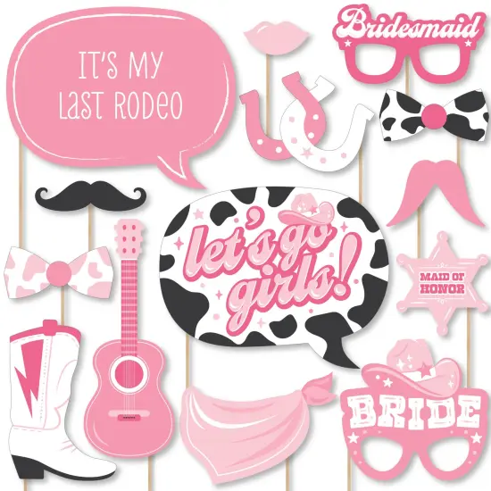 Big Dot of Happiness Last Rodeo - Pink Cowgirl Bachelorette Party Photo Booth Props Kit - 20 Count {1}