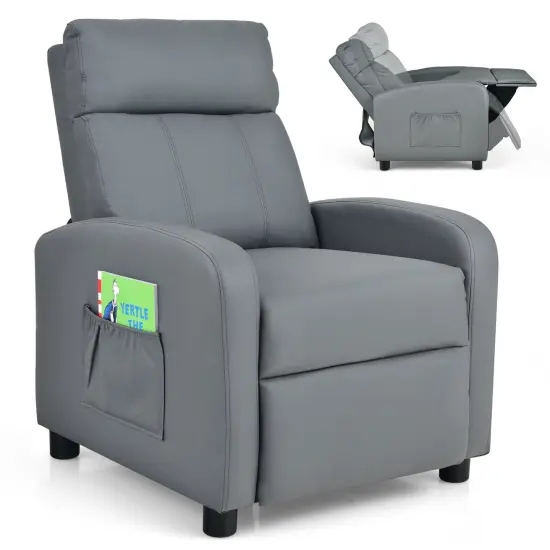 Ergonomic PU Leather Kids Recliner Lounge Sofa for 3-12 Age Group Grey {3}