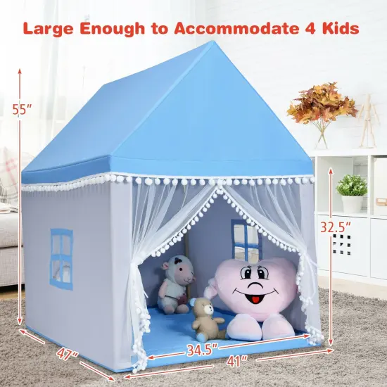 Kids Play Tent Large Playhouse Children Play Castle Fairy Tent Gift with Mat Blue {5}