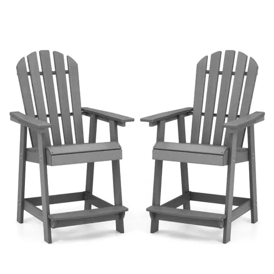 Hdpe Patio Chair With Armrest And Footrest For Indoor Outdoor Grey {4}