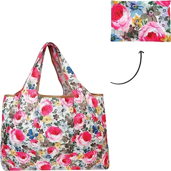 Wrapables Large Foldable Tote Nylon Reusable Grocery Bag, 3 Pack Floral Brights {5}