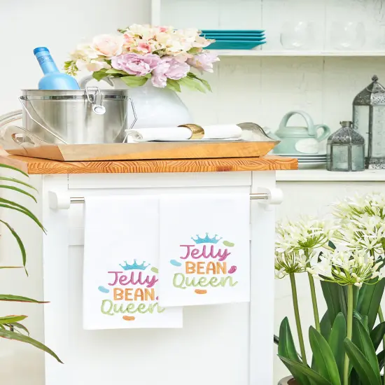 "Jelly Bean Queen" Easter Spring Funny Cute Pun Embroidered Cotton Flour Sack Kitchen Dishtowel {5}