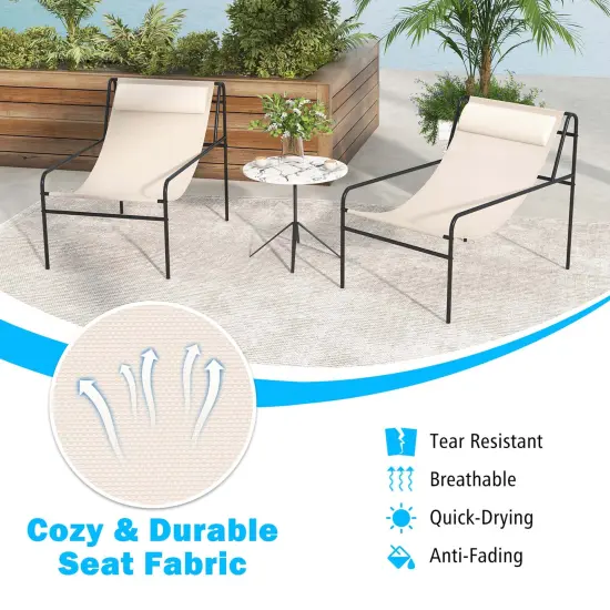 Costway Patio Sling Lounge Chair with Removable Headrest Pillow Breathable Seat Balcony {6}