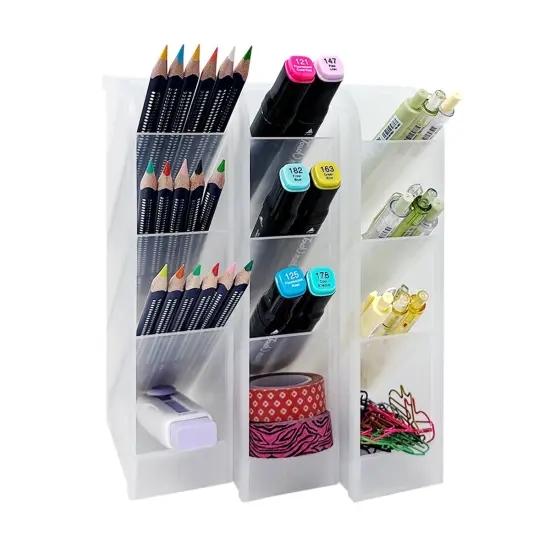 Wrapables Pen Organizer with 4 Compartments Desk Storage Organizer for Home, Office, Work Small (3pcs) / Clear {1}