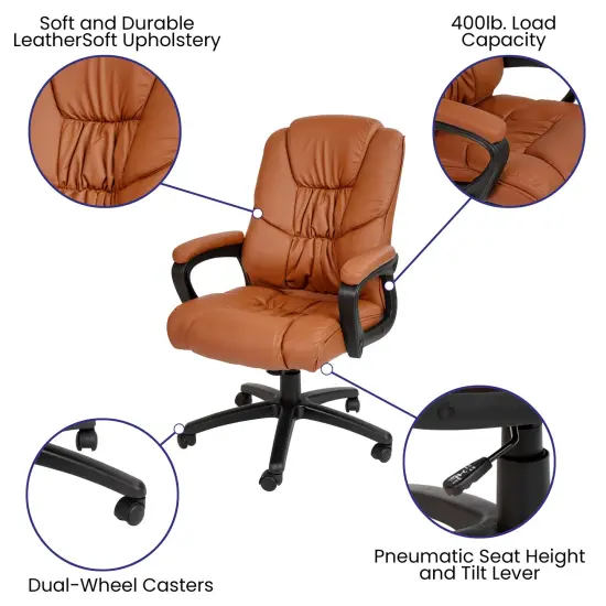 Emma and Oliver Big & Tall 400 lb. Rated LeatherSoft Office Chair - Desk Chair Brown {2}