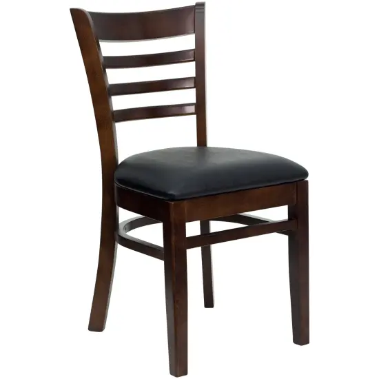 Emma and Oliver Ladder Back Wooden Restaurant Dining Chair BlackVinyl/Walnut {1}