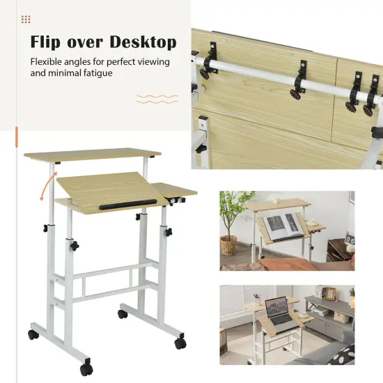 Costway Mobile Stand up Desk Adjustable Computer Desk Tilting Workstation {6}
