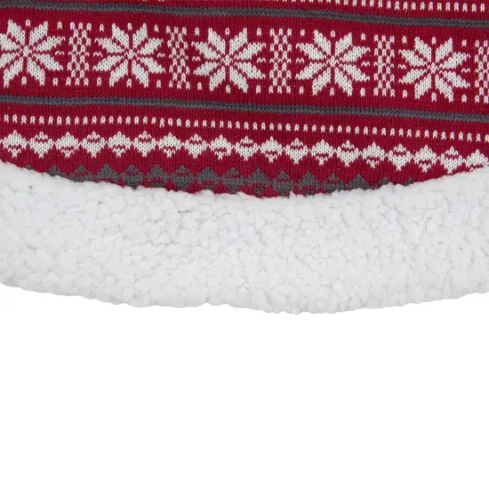 Northlight 48" Red and White Knitted Snowflake Lodge Christmas Tree Skirt {4}