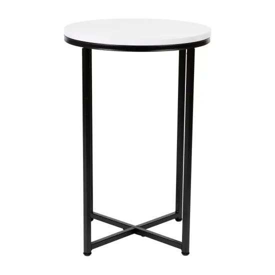 Merrick Lane Fairdale End Table with Round Cross Brace Frame WhiteMarble/MatBlack {1}