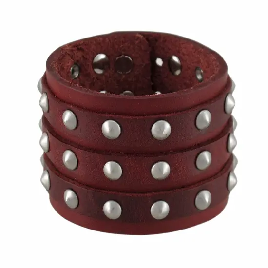 Brown Leather 3 Row Cone Spiked Wristband Wrist Band {1}