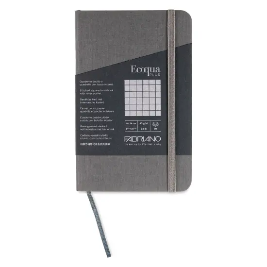 Fabriano EcoQua Plus Stitch-Bound Notebook - Grey, 3-1/2" x 5-1/2", Grid {1}