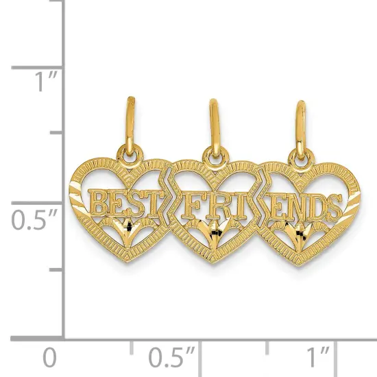 14K Gold 3 Heart Best Friends Breakable Charm Pendant Jewerly 15mm x 26mm {3}