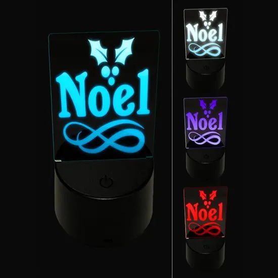 Christmas Noel Holly 3D Illusion LED Night Light Sign Nightstand Desk Lamp {1}