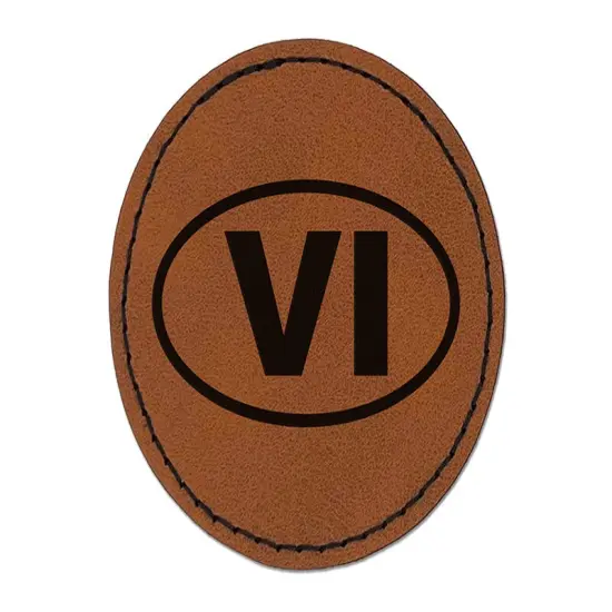 US Virgin Islands VI Round Iron-On Engraved Faux Leather Patch Applique - 2.5" Brown {1}