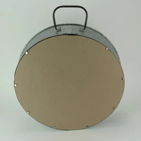 Rustic Galvanized Metal Tub Frame Round Wall Mirror with Drawer {4}