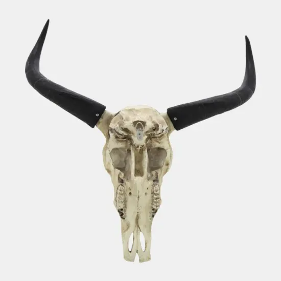 Kingston Living Bull Skull Wall Sculpture - 28" - Off White and Black {6}