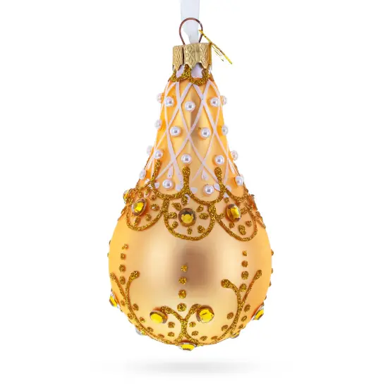 Pearls on Gold Glass Pear Shape Ornament {3}