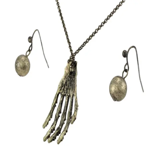 Burnished Gold Skeleton Hand and Ball Earring Set {3}