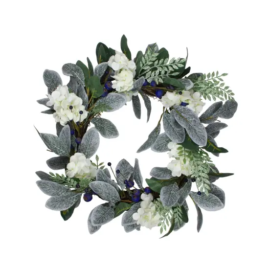Northlight Iced Hydrangeas, Blueberries, and Foliage Artificial Christmas Wreath - 26 Inch, Unlit Green {3}