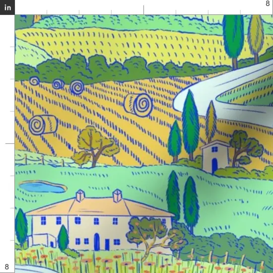 Various Fabrics by the Yard or Fat Quarter Multicolor Painting Farmland Villa Italian Landscape Large Scale Countryside Tuscan Mediterranean Custom Printed Fabric by Spoonflower {4}