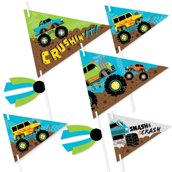 Big Dot of Happiness Smash and Crash - Monster Truck - Triangle Boy Birthday Party Photo Props - Pennant Flag Centerpieces - Set of 20 {1}