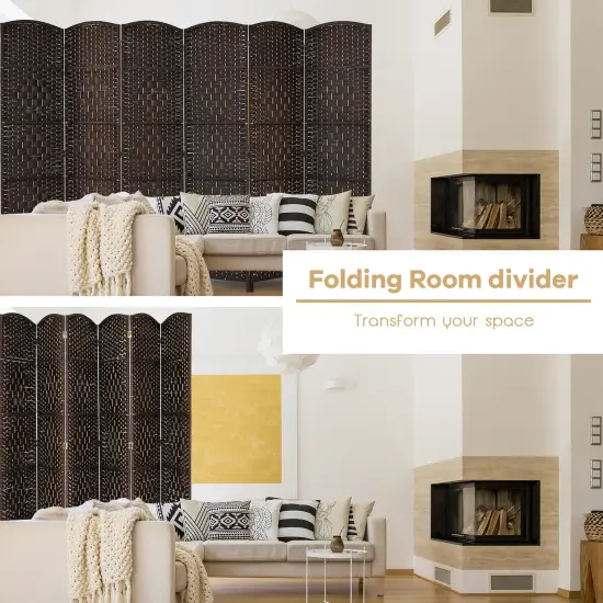 Costway 6-Panel Room Divider 6Ft Weave Fiber Folding Privacy Screen Brown\Black {5}
