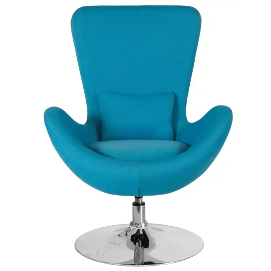 Merrick Lane Soro High-Back Egg Style Lounge Chair With 360&deg; Swivel Metal Base Aqua Fabric {3}