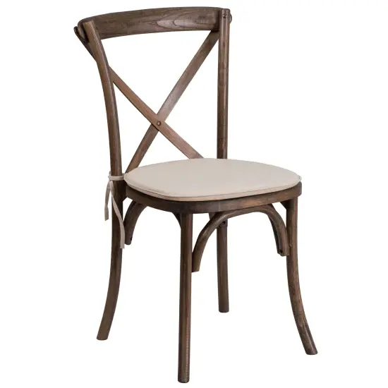 Merrick Lane Davisburg Stackable Wooden Cross Back Bistro Dining Chair with Cushion Early American {1}