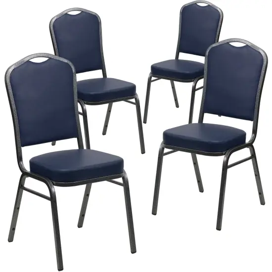 Emma and Oliver 4 Pack Crown Back Stacking Banquet Chair BlackVyl/SilverVein {6}