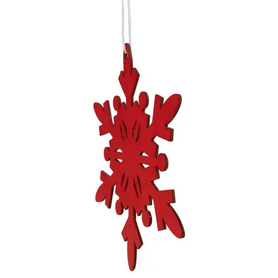 Northlight 6-Point Hanging Wooden Snowflake Christmas Ornament - 7.75" - Red {6}