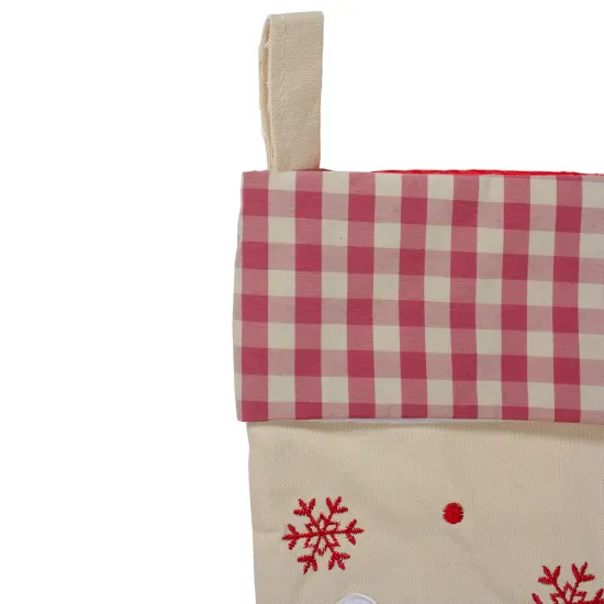 Northlight 16.5" Red and Ivory Embroidered Santa Claus Christmas Stocking with Gingham Cuff {5}