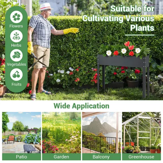 Costway 40" Raised Garden Bed with Legs Metal Elevated Planter Box Drainage Hole Backyard Green/Black {5}