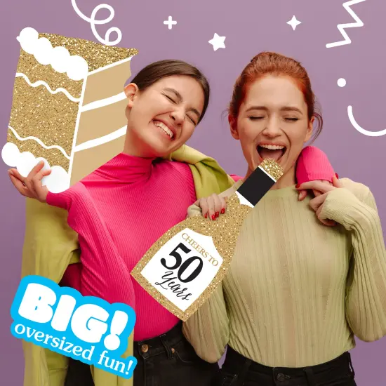 Big Dot of Happiness We Still Do - 50th Wedding Anniversary - Cake, Champagne Bottle & 50 Shape Decorations - Anniversary Party Large Photo Props 3 Pc {3}