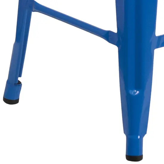 Merrick Lane Newark Series Backless Metal Stool with Square Seat for Indoor-Outdoor Use Blue {5}