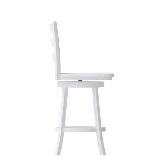Merrick Lane Therus Commercial Grade Classic Wooden Ladderback Swivel Stool with Solid Wood Seat and Footrest White Wash {5}