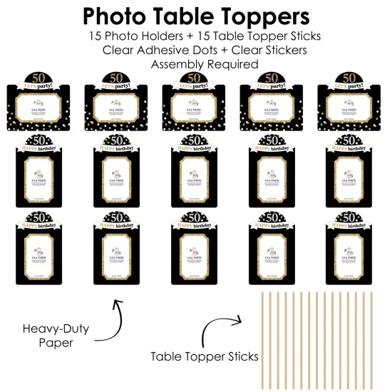 Big Dot of Happiness Adult 50th Birthday - Gold - Birthday Party Picture Centerpiece Sticks - Photo Table Toppers - 15 Pieces {6}