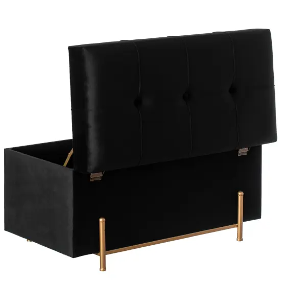 Large Rectangle Velvet Storage Ottoman Stool Box with Golden Legs | Decorative Sitting Bench for Living Room Home Decor with Cylindrical Golden Support Black {6}