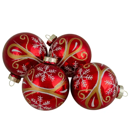 Northlight Glittered Snowflakes Christmas Glass Ball Ornaments - 2.5" (60mm) - Red - 4ct {1}