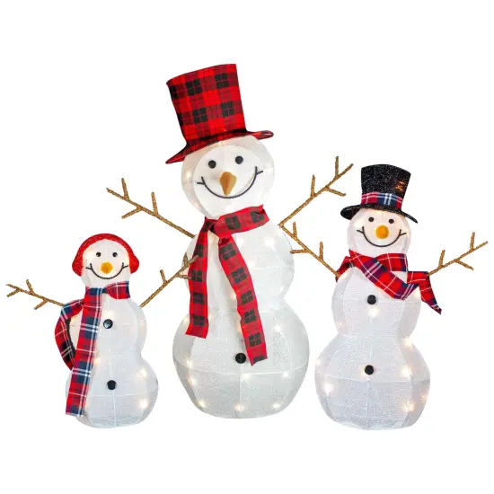 Northlight Lighted Tinsel Snowmen Family Christmas Outdoor Decorations - Clear Lights - Set of 3 White {1}