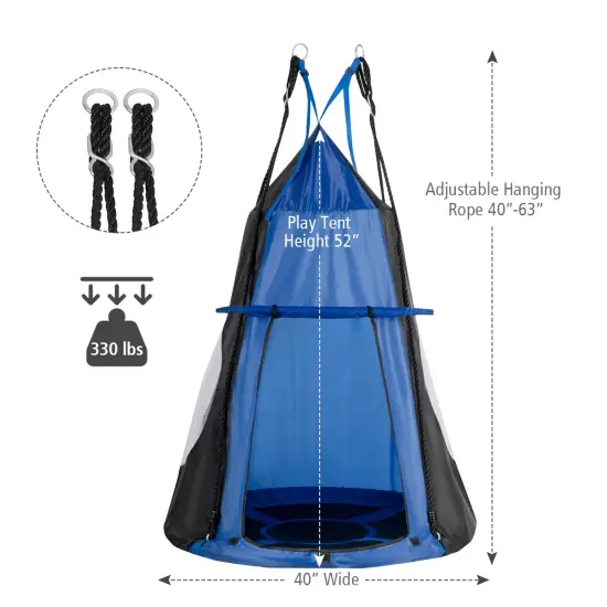 2-in-1 40 Inch Kids Hanging Chair Detachable Swing Tent Set Blue {5}