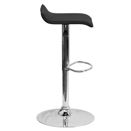 Emma and Oliver Solid Wave Seat Vinyl Adjustable Height Barstool with Chrome Base Black {5}
