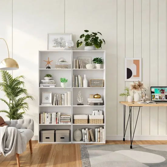 5-Tier Modern Bookcase with Open Storage Shelves and Durable MDF Frame White {3}