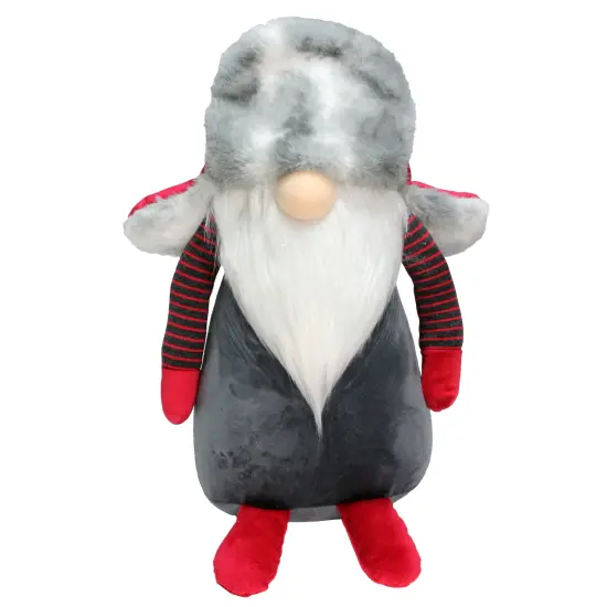 Northlight Gnome with Fur Trapper Hat and Striped Arms Christmas Figure - 14" - Grey and Red Gray {1}