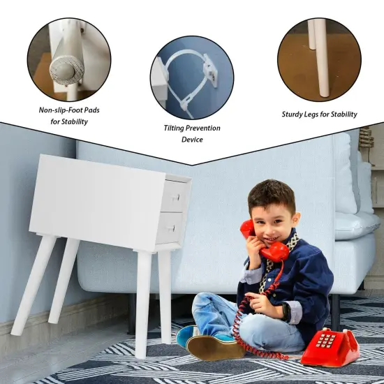 23.5 Inch Nightstand End Side Table with 2 Storage Drawers and Rubber Wood Legs White {4}