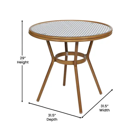 Merrick Lane Sacha Bistro Style Table with Glass Top, PE Rattan, 2 Stack Chairs, and Bamboo Finished Metal Frame for Indoor/Outdoor Use Navy&White/Natural {5}