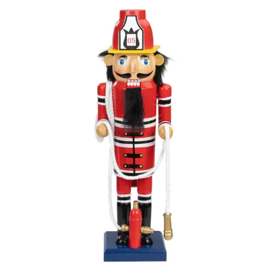 Northlight 14 Red Wooden Fireman with Hose Christmas Nutcracker Black {1}