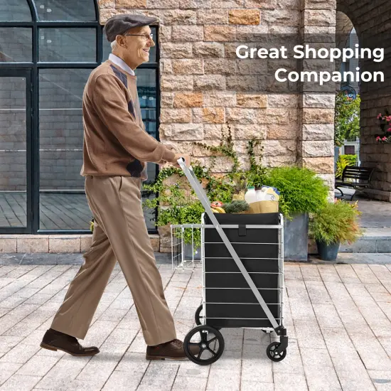 Folding Shopping Cart With Waterproof Liner Wheels And Basket-silver {3}