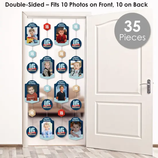 Big Dot of Happiness Boy 16th Birthday - Sweet Sixteen Birthday Party Vertical Photo Garland 35 Pieces {3}